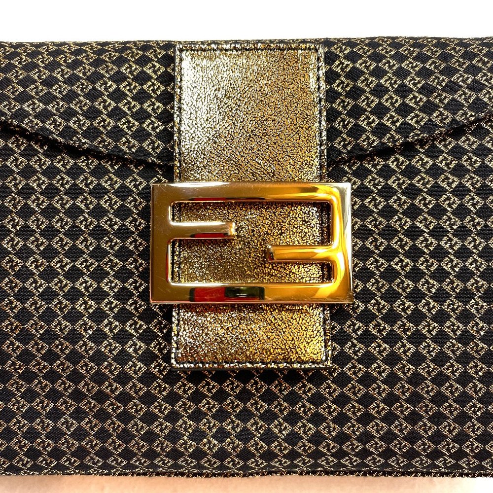 Auc New Fendi Zucchino Metallic Gold Canvas Mamma bag - Picture 5 of 17